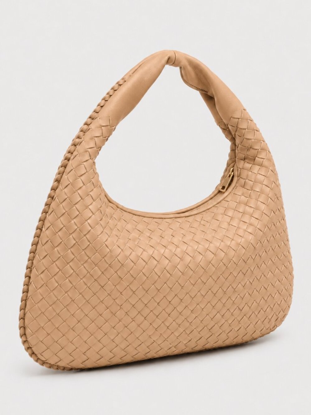 Urban Expressions Adela Brown Woven Faux Leather Camel Tan Hobo Handbag